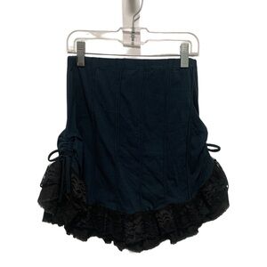 Offrandes Turquoise Lace Trim Ruched Sides Mini Skirt